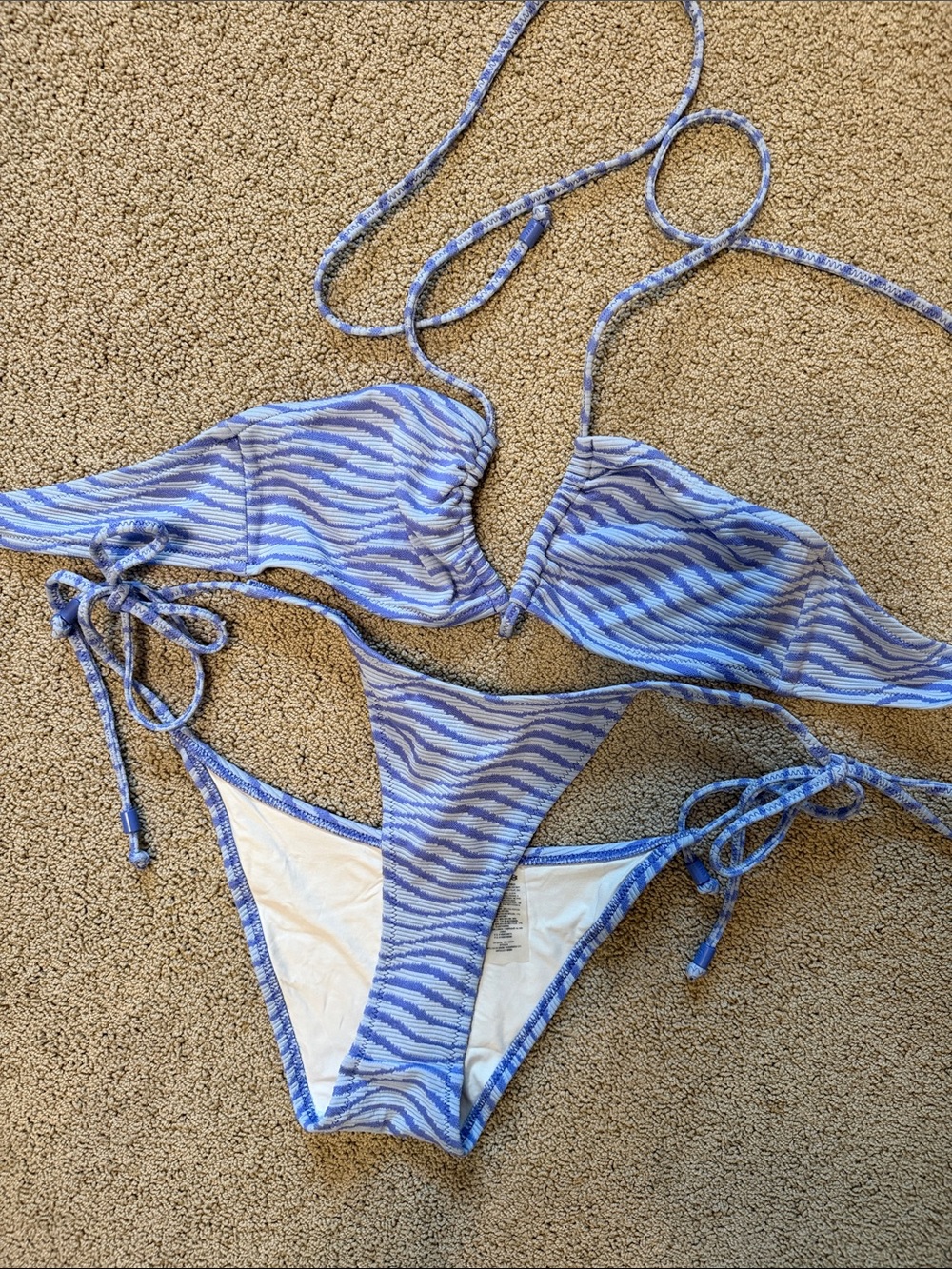 Aritzia Blue & White Wave-Print Tie Bikini